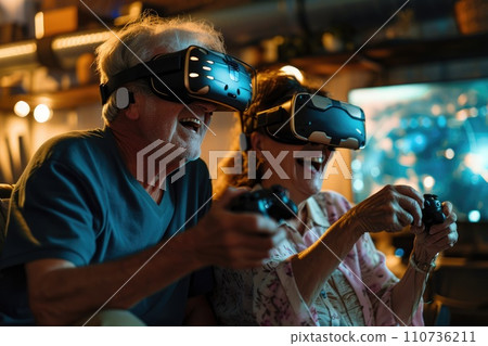 AI-generated content. senior people playing vr game in lounge room pragma AI-generated content. senior people playing vr game in lounge room pragma 110736211