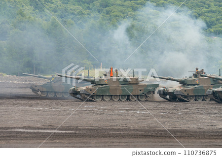 Ground Self-Defense Force Type 90 tank running Ground Self-Defense Force Type 90 tank running 110736875
