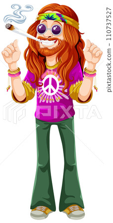 Groovy Hippie Character Enjoying Peace 110737527