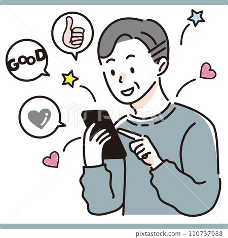 一名男子在智慧型手機上享有 SNS 03 一名男子在智慧型手機上享有 SNS 03 110737988