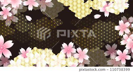 Cherry blossoms Japanese pattern watercolor background 110738399