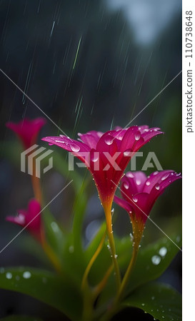 Beautiful flower with water drops under rain fall 110738648
