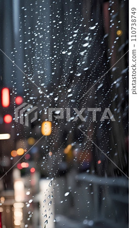 rain drops on a window in the city street rain drops on a window in the city street 110738749