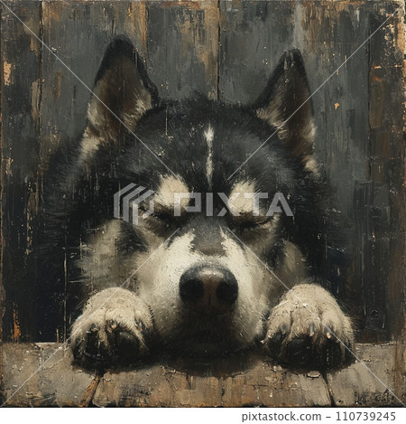 睡覺的大黑狗哈士奇單色 睡覺的大黑狗哈士奇單色 110739245