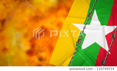 The Myanmar flag and barb 3d rendering. The Myanmar flag and barb 3d rendering. 110740554