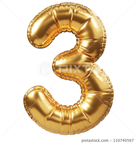Gold Balloon 3D Number 3 Gold Balloon 3D Number 3 110740567