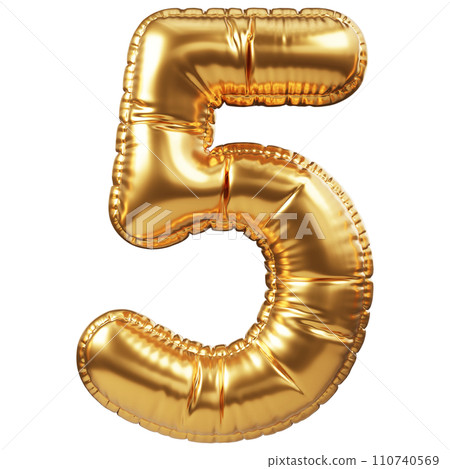 Gold Balloon 3D Number 5 Gold Balloon 3D Number 5 110740569