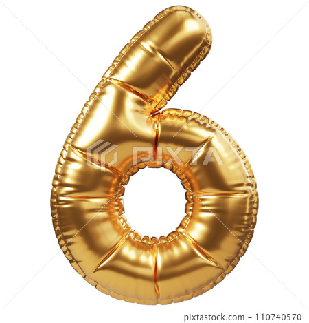 Gold Balloon 3D Number 6 110740570