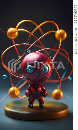 3D atom cartoon character design concept illustration 110740691