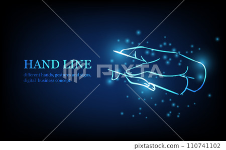 Human hand line, different hands, gestures and signs, digital business concept, futuristic digital innovation background vector illustration. Human hand line, different hands, gestures and signs, digital business concept, futuristic digital innovation background vector illustration. 110741102