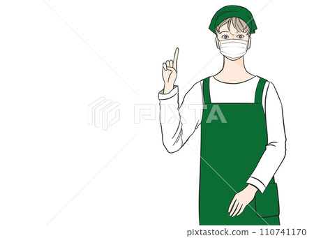 A female supermarket clerk Illustration of a female staff member wearing a mask and pointing pose Upper body front A female supermarket clerk Illustration of a female staff member wearing a mask and pointing pose Upper body front 110741170