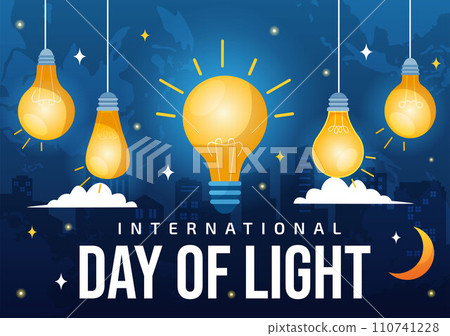International Day of Light Vector Illustration on May 16 to the Importance Use of Lamp and Savings in Human Life in Flat Cartoon Background 110741228