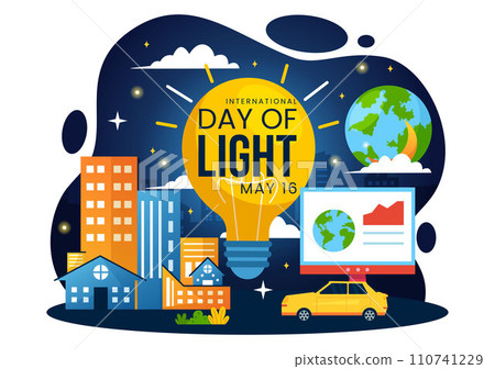 International Day of Light Vector Illustration on May 16 to the Importance Use of Lamp and Savings in Human Life in Flat Cartoon Background 110741229