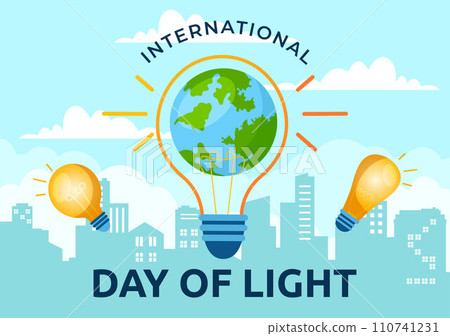 International Day of Light Vector Illustration on May 16 to the Importance Use of Lamp and Savings in Human Life in Flat Cartoon Background 110741231