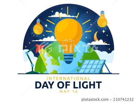 International Day of Light Vector Illustration on May 16 to the Importance Use of Lamp and Savings in Human Life in Flat Cartoon Background 110741232