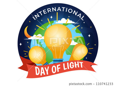 International Day of Light Vector Illustration on May 16 to the Importance Use of Lamp and Savings in Human Life in Flat Cartoon Background 110741233