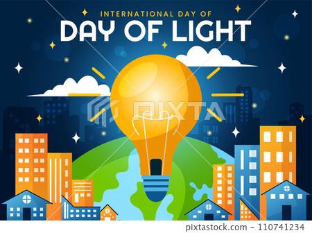 International Day of Light Vector Illustration on May 16 to the Importance Use of Lamp and Savings in Human Life in Flat Cartoon Background 110741234