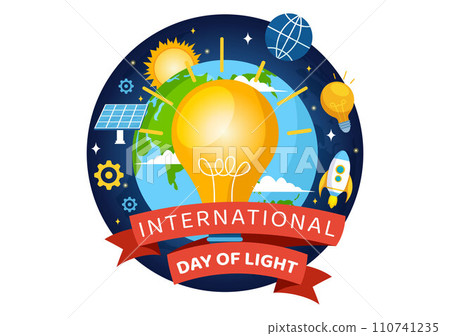 International Day of Light Vector Illustration on May 16 to the Importance Use of Lamp and Savings in Human Life in Flat Cartoon Background 110741235