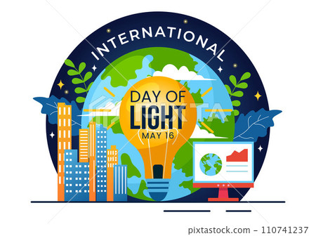 International Day of Light Vector Illustration on May 16 to the Importance Use of Lamp and Savings in Human Life in Flat Cartoon Background 110741237