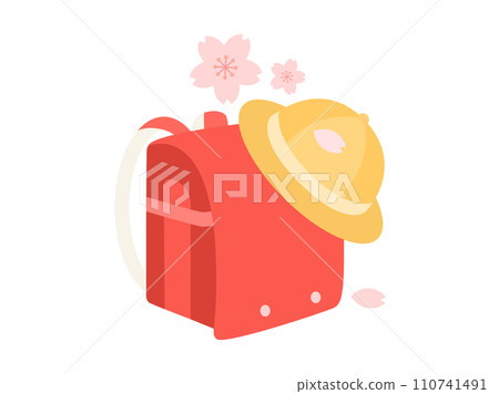 Enrollment_Red school bag and yellow hat 110741491