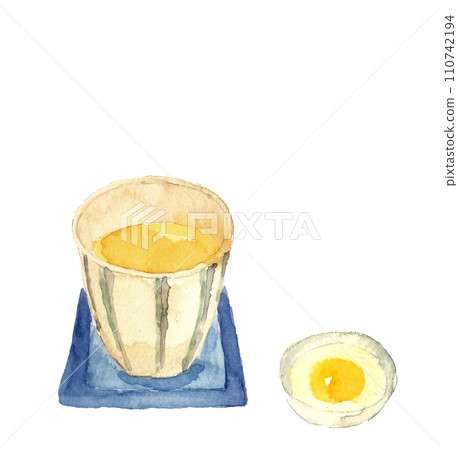 Hand-drawn watercolor illustration of egg wine and raw eggs, white background, transparent background 110742194