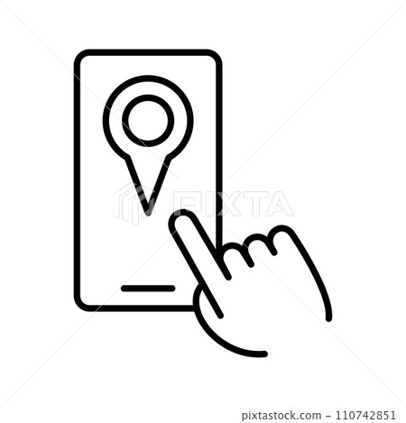 Mobile with location mark or navigation sign. Concept of geo location and travel guide. GPS navigation symbol. 110742851