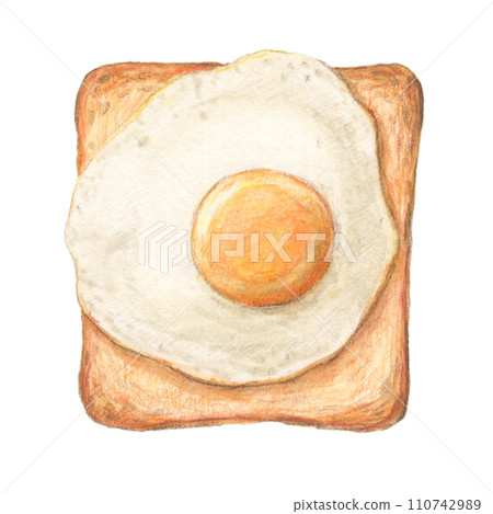 煎蛋吐司水彩鉛筆麵包插畫 110742989
