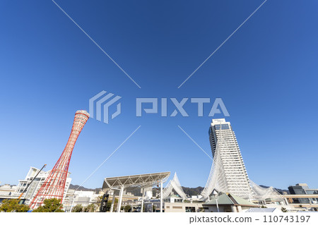 Blue sky and early morning Kobe Port Tower Kobe City, Hyogo Prefecture Blue sky and early morning Kobe Port Tower Kobe City, Hyogo Prefecture 110743197