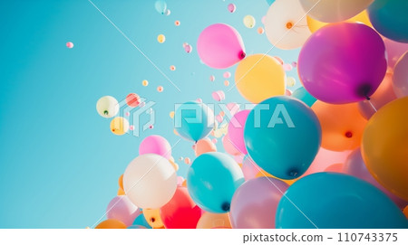 Countless colorful balloons flying into the blue sky: AI work 110743375