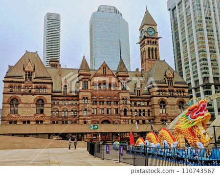 Toronto's Old City Hall along with Sculpture of Chinese Dragon Toronto's Old City Hall along with Sculpture of Chinese Dragon 110743567