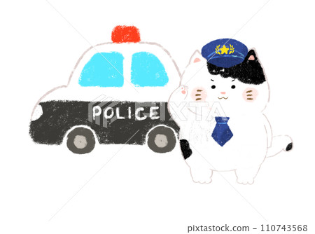 貓警官和警車蠟筆觸摸 貓警官和警車蠟筆觸摸 110743568
