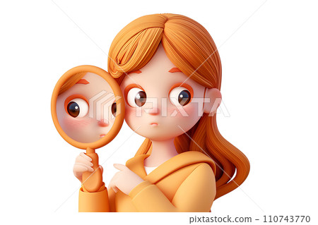 A woman holding a hand mirror and worrying about her skin 110743770