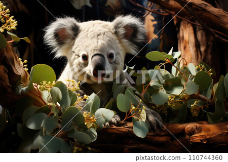 Cute Koala Bear sitting in Eucalyptus Tree Cute Koala Bear sitting in Eucalyptus Tree 110744360