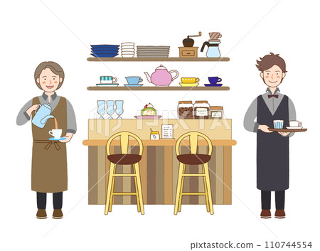 我們去咖啡店吧,一家充滿微笑的咖啡店。 我們去咖啡店吧,一家充滿微笑的咖啡店。 110744554