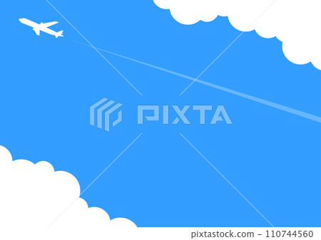 飛機在藍天飛行的背景材料，上方和下方的雲彩，A 尺寸水平 110744560
