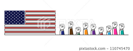 American flag and fist. American flag and fist. 110745470