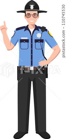 Standing American Policeman Sheriff Officer in Traditional Uniform Character Icon in Flat Style. Vector Illustration Standing American Policeman Sheriff Officer in Traditional Uniform Character Icon in Flat Style. Vector Illustration 110745530
