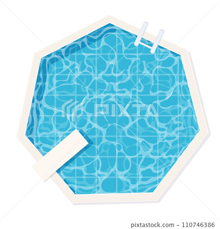 Swimming pool top view in cartoon style isolated on white background. Water texture, detailed and bright. Outdoor, landscape. Swimming pool top view in cartoon style isolated on white background. Water texture, detailed and bright. Outdoor, landscape. 110746386
