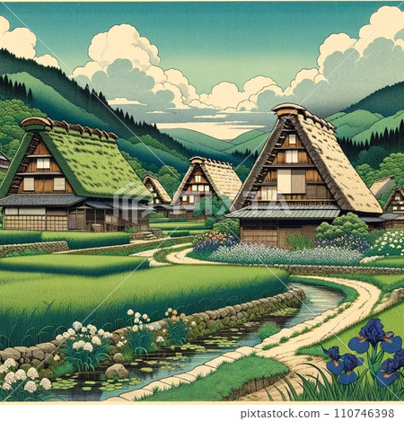 茅草屋頂的風景 110746398