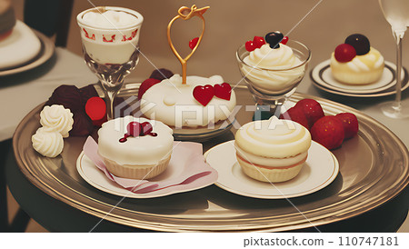 很多蛋糕、奶油和水果！ 110747181