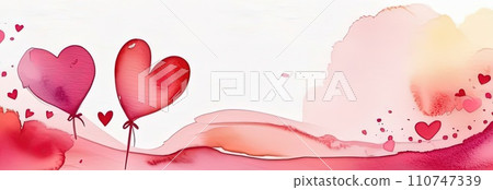 Valentines day watercolor abstract pink, red hearts pastel background banner. Perfect for Valentines Day card, romantic themed design, voucher, greeting card, wrapping paper. Concept love. Copy space. 110747339