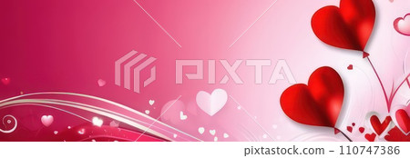 St. Valentines day, wedding banner with red hearts on pink background. Use for love sale banner, voucher, print, greeting card. Copy space. Beautiful love background for valentines day greeting card. St. Valentines day, wedding banner with red hearts on pink background. Use for love sale banner, voucher, print, greeting card. Copy space. Beautiful love background for valentines day greeting card. 110747386