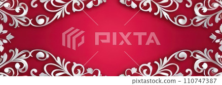 St Valentines day, wedding banner with white ornament on red background.Use for love sale banner, voucher, print, greeting card. Copy space. Beautiful love background for valentines day greeting card St Valentines day, wedding banner with white ornament on red background.Use for love sale banner, voucher, print, greeting card. Copy space. Beautiful love background for valentines day greeting card 110747387