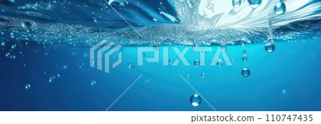 Splash of water wave, blue. Abstract banner background water waves. Abstract nature concept banner for beauty spa, drinking water advertising. Use for abstract, wallpaper, poster. Copy Space. 110747435
