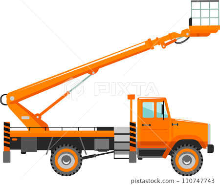 Aerial Work Platform Bucket Truck Icon in Flat Style. Vector Illustration Aerial Work Platform Bucket Truck Icon in Flat Style. Vector Illustration 110747743