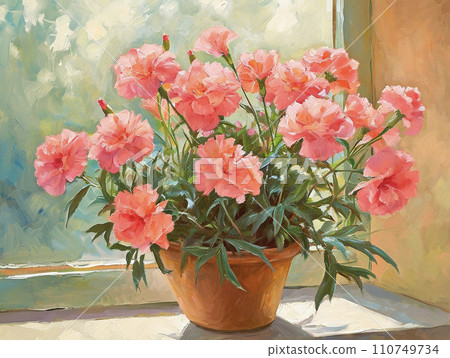 Potted pink carnation AI image 110749734