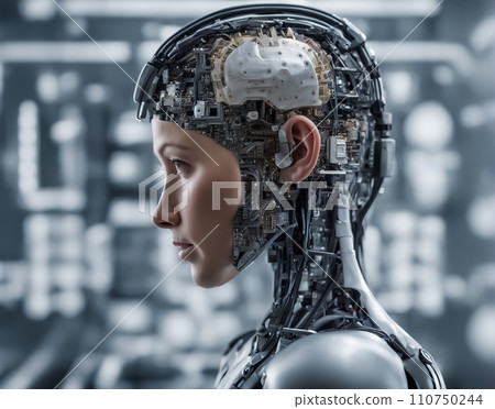 AI cyborg woman integrated into the base 110750244