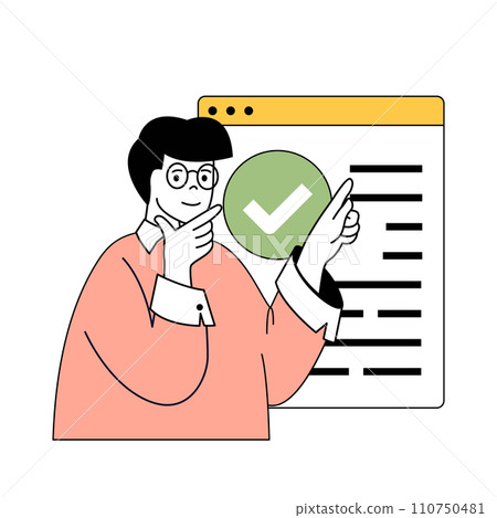 Time management concept with cartoon people in flat design for web. Man working at company and doing tasks with priority checklist. Vector illustration for social media banner, marketing material. 110750481