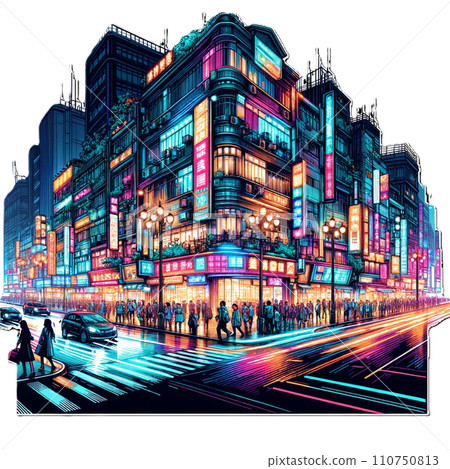 Neon-lit cityscape Neon-lit cityscape 110750813