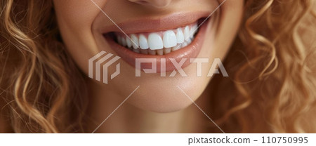 woman smiling with a white smile in the background woman smiling with a white smile in the background 110750995